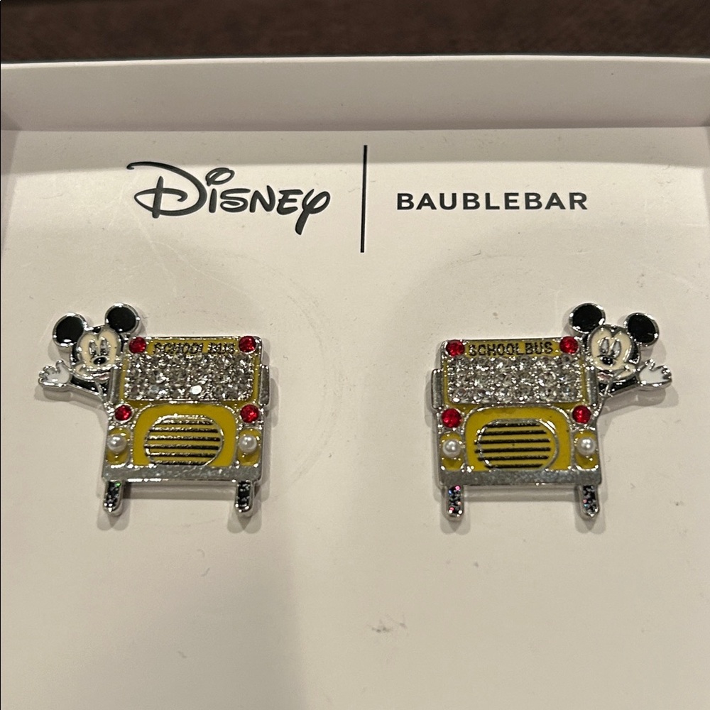 Disney x BaubleBar Mickey Mouse School Bus Pierced Stud Earrings NWT
